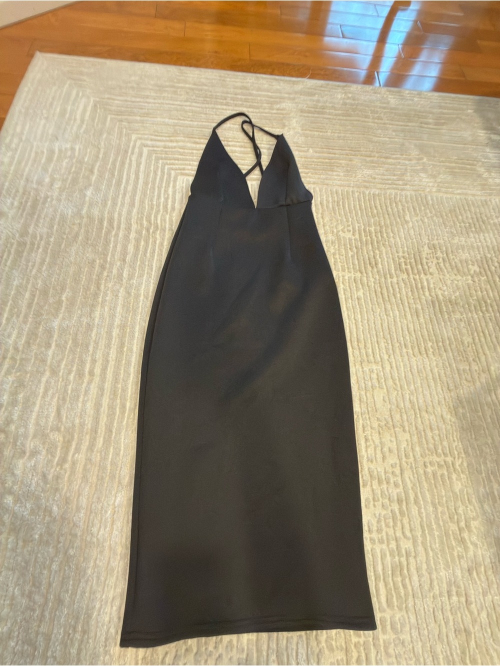 Oh My Love Black Backless Halter Midi Dress with Plunging V
